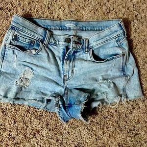Boyfriend cut, distressed, light denim shorts